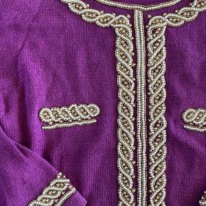 - Victoria Harbour Vintage Beaded Purple Knit Sweater Top